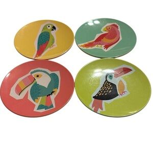 Issac Mizrahi Plates Melamine Colorful Bird-Themed Dessert Beach House Coast 6”
